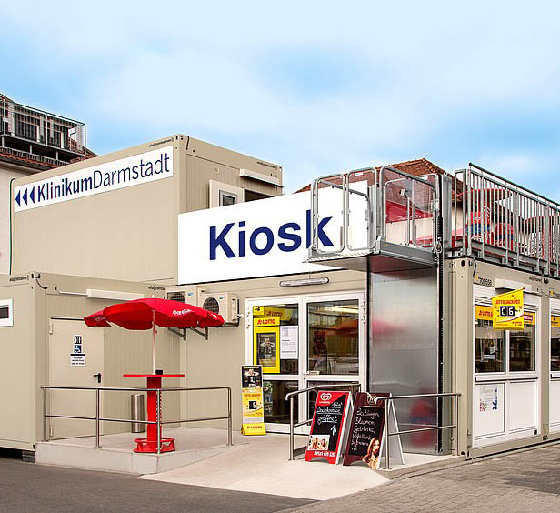 ELA Container - Klinikum Darmstadt mit neuer Cafeteria aus ELA Räumen 1