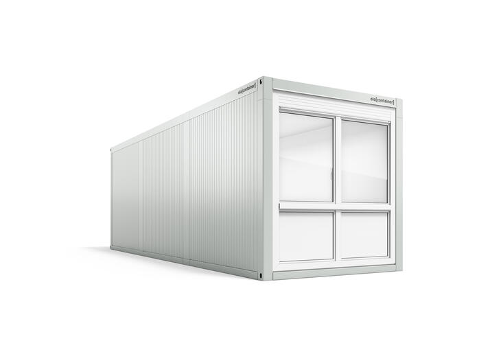Leichtbaucontainer nach Maß der Engineering Frontansicht in 9 × 3 m