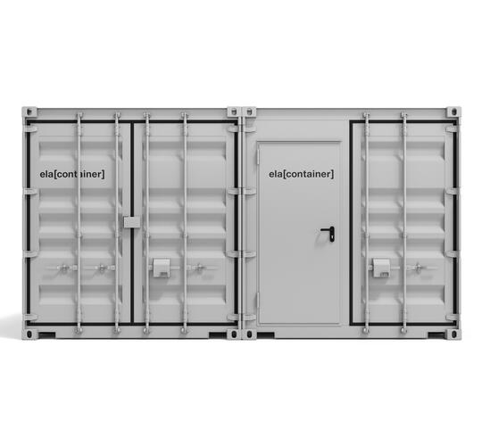 ELA Container - Werkstattanlage Außenansicht Stirnseite mit Doppelflügeltür 2