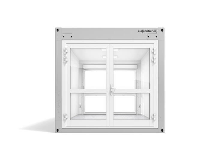 ELA Container - Premiumcontainer Ansicht Stirnseite Türelement Glas