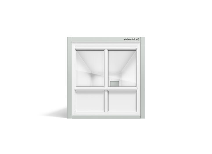 Leichtbaucontainer nach Mass in 12 × 3 m Frontansicht mit Fenster