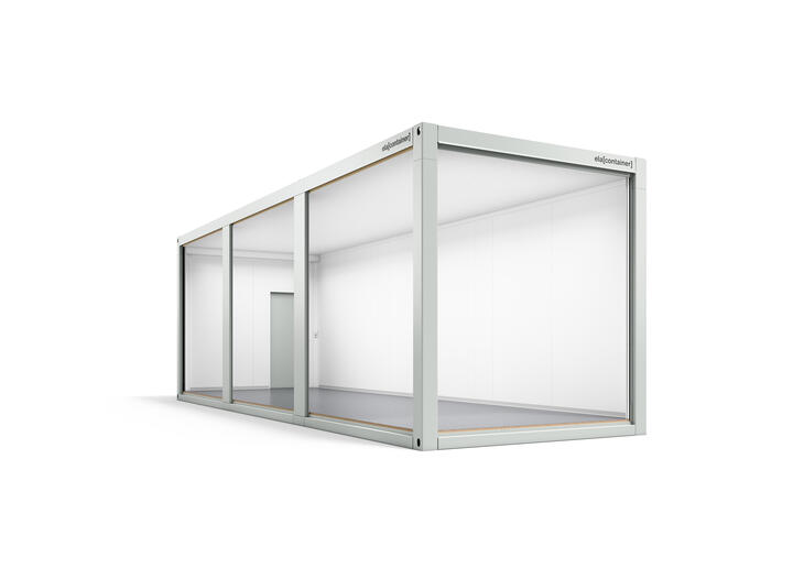 Leichtbaucontainer nach Mass der Engineering Seitenansicht schräg in 9 × 3 m