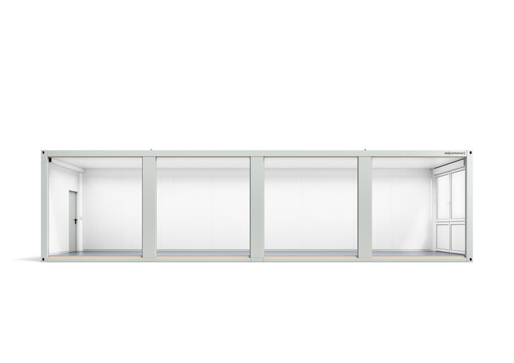 Leichtbaucontainer nach Mass in 12 × 3 m Seitenansicht