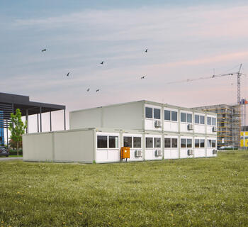 Midlertidig arbejdsplads midt i en byggefase, Coreum Stockstadt