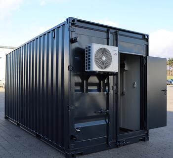 Sort lagercontainer med aircondition