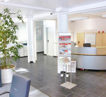 Receptionsområde i en bank.