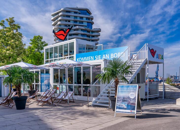 ELA Container - tagterrasse med udsigt over havnen i Hamburg