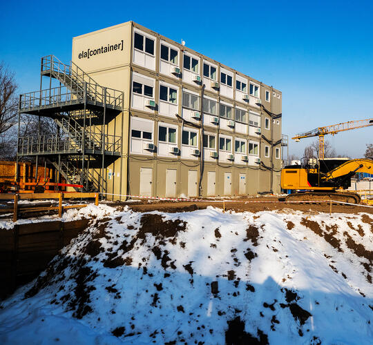Four-storey ELA Container system for a construction site in Prague
