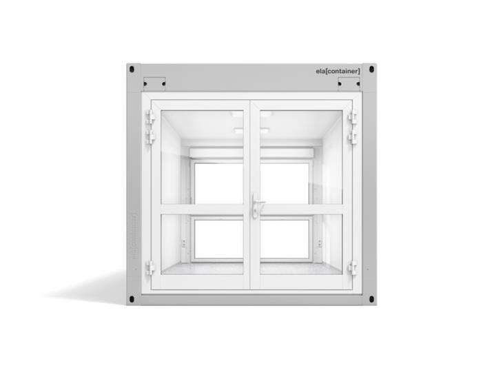ELA Container - Premiumcontainer Ansicht Stirnseite Türelement Glas
