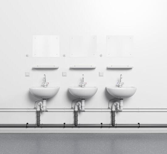 Modul med tre handfat och speglar