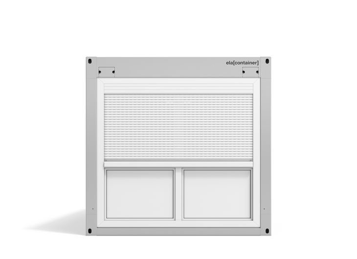 Fönster med aluminiumjalusierna nerrullade