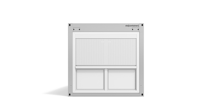 Fönster med aluminiumjalusierna nerrullade