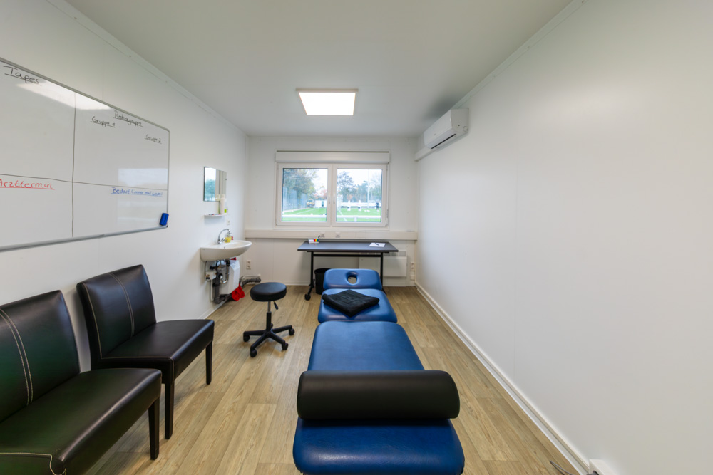 The dedicated physiotherapy treatment module provides suitable space for player care and rehabilitation.