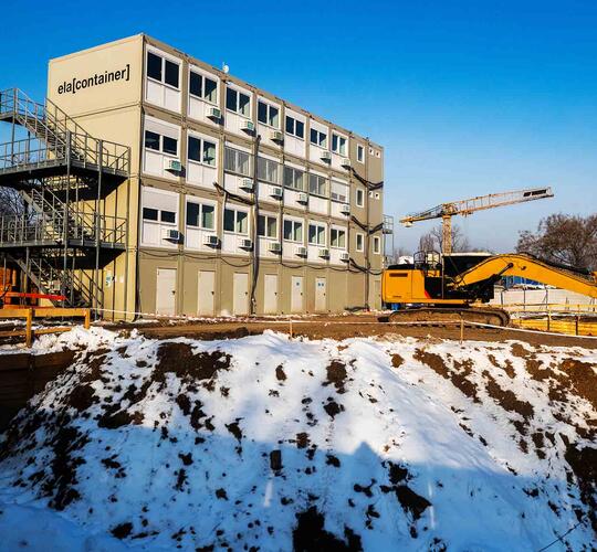 Four-storey ELA Container system for a construction site in Prague
