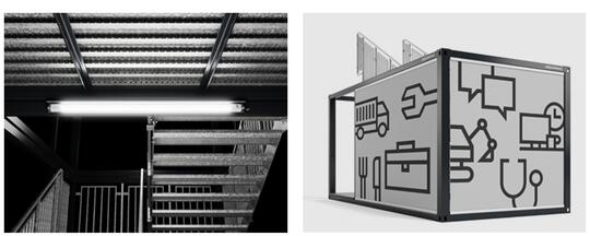 LED Lighting and mesh cladding on External stairwell