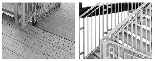 Staircase flooring and handrail options by ELA Container