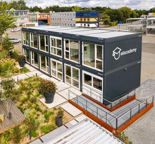 The elacademy training centre has been relocated and expanded with three additional modular units.