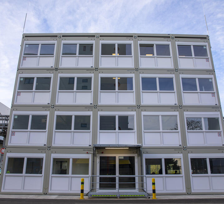 A four-storey container facility made of ELA containers