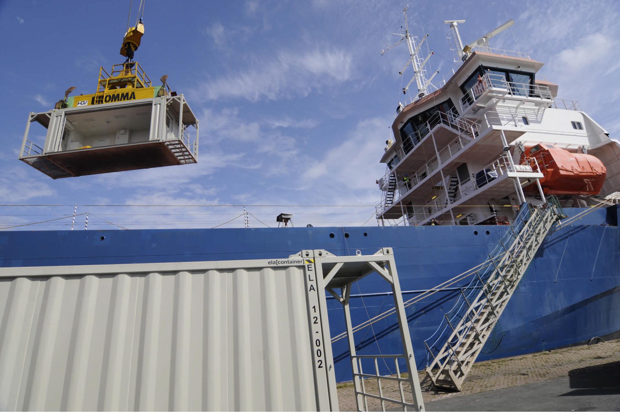 Container lifted by a crane