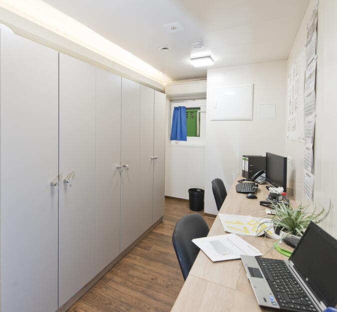 Container equipped as office