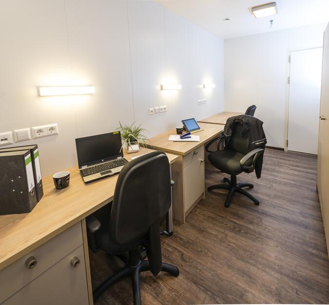 Container equipped as office